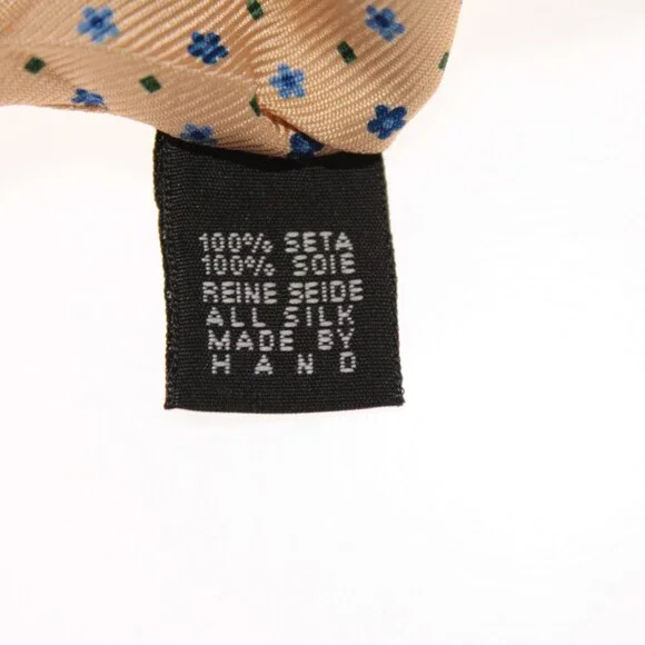 Drake's NWT Neck Tie Beige w/ Blue & Green Mini Floral / Geo Pattern 100% Silk